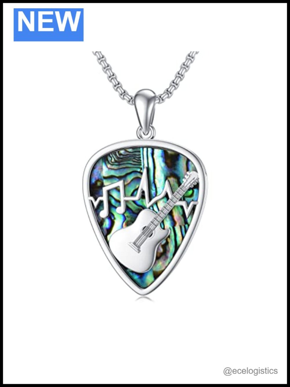 Sterling Silver Guitar Pick Holder Necklace Music Pendant Adjustable